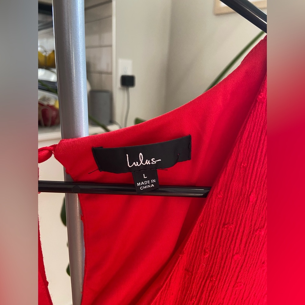 Lulu's Red Wrap Ruffle Mini Dress - Picture 2 of 2